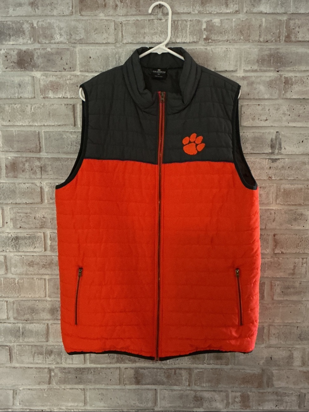 Clemson Colosseum Orange and Charcoal Quilted Vest with Paw Logo